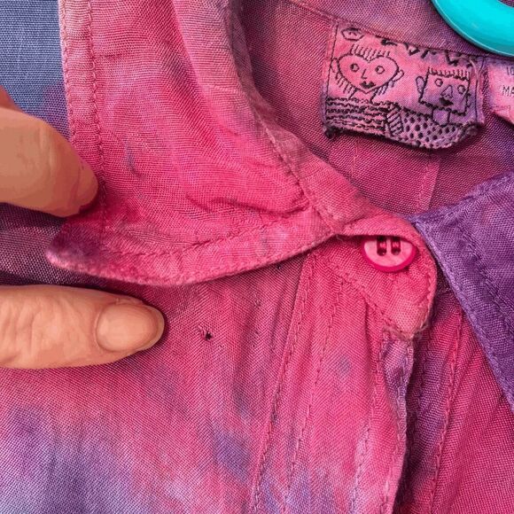 Vintage 2OFUS 90s Tie-Dye Embroidered Floral Sequin Oversized Boho Shirt - Picture 3 of 9